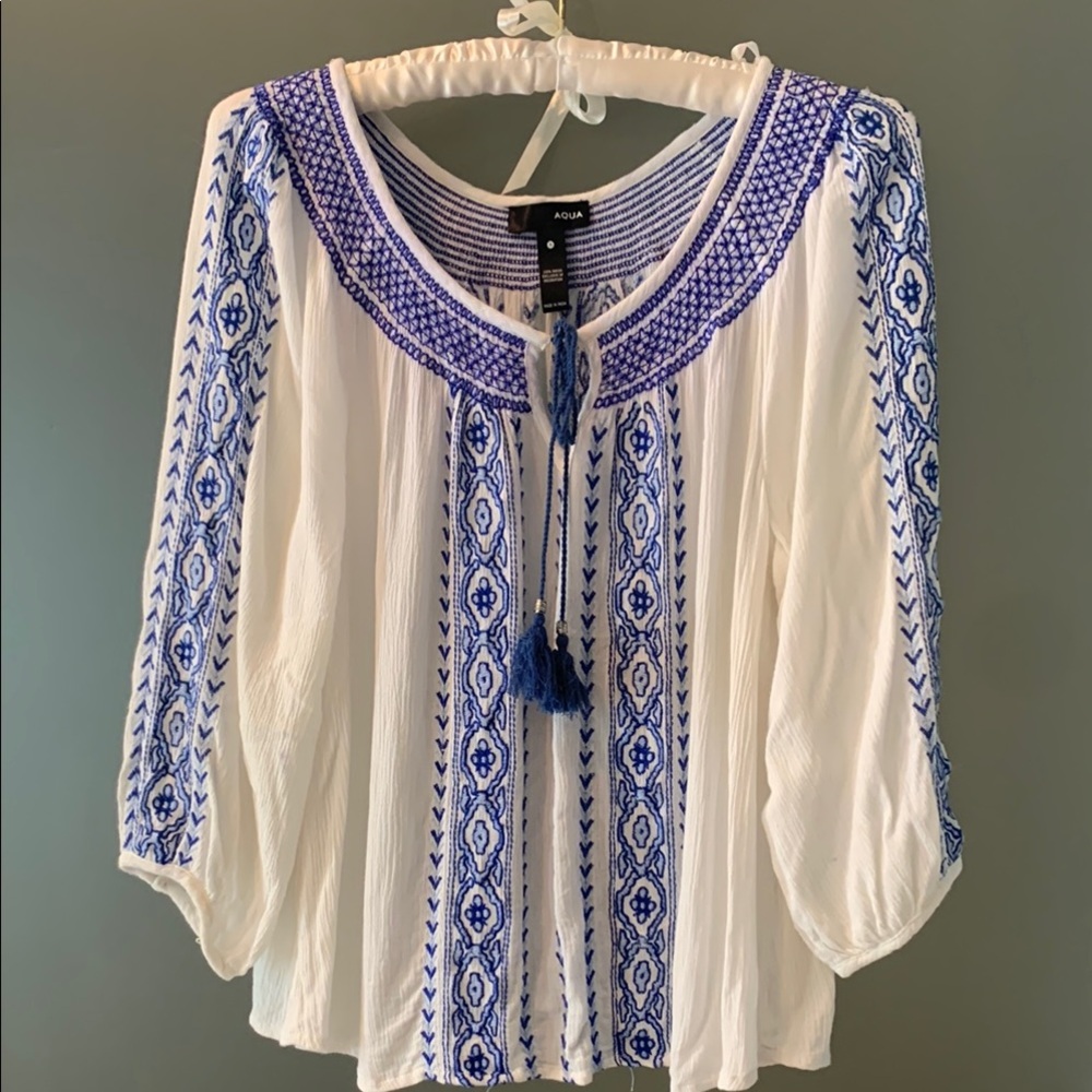 Aqua White and Blue Blouse with Elegant Design